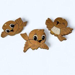 3 Hand Painted Vintage Birds Wall Decor Plaques Baby Child Room
